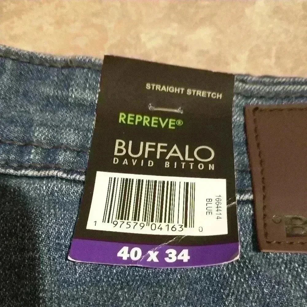 Buffalo men's 40x34 blue REPREVE straight stretch jeans 5 pocket denim NWT - Picture 4 of 4